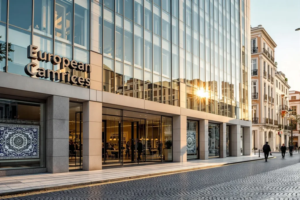 Façade d'un siège bancaire à Lisbonne illustrant l'acquisition de Novobanco par BPCE