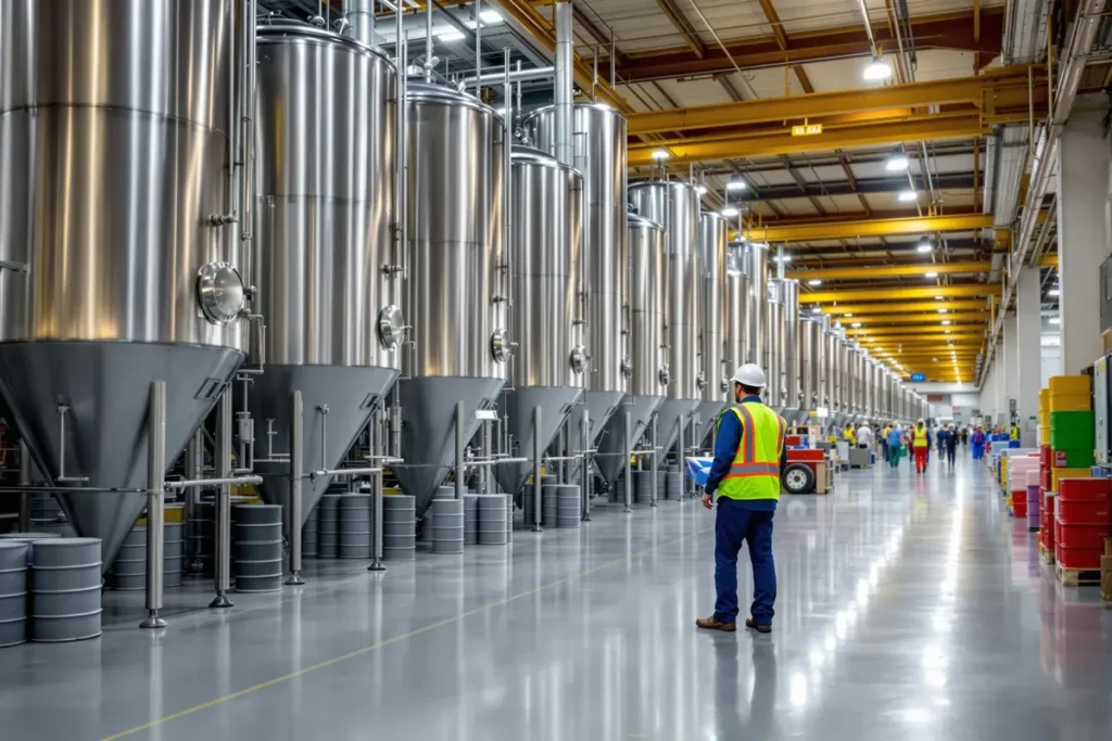 Cuves de mélange dans une usine de peintures et revêtements