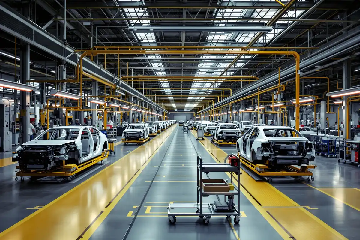 Ligne d'assemblage automobile allemande avec des postes de travail vides