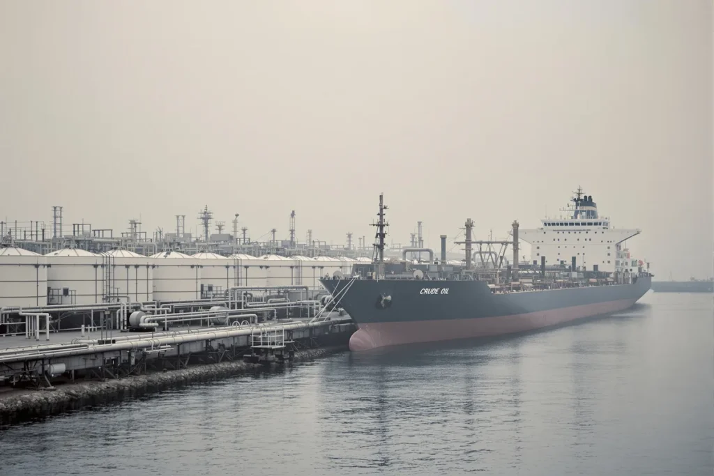 Petrolier et cuves de stockage dans un terminal petrolier OPEP