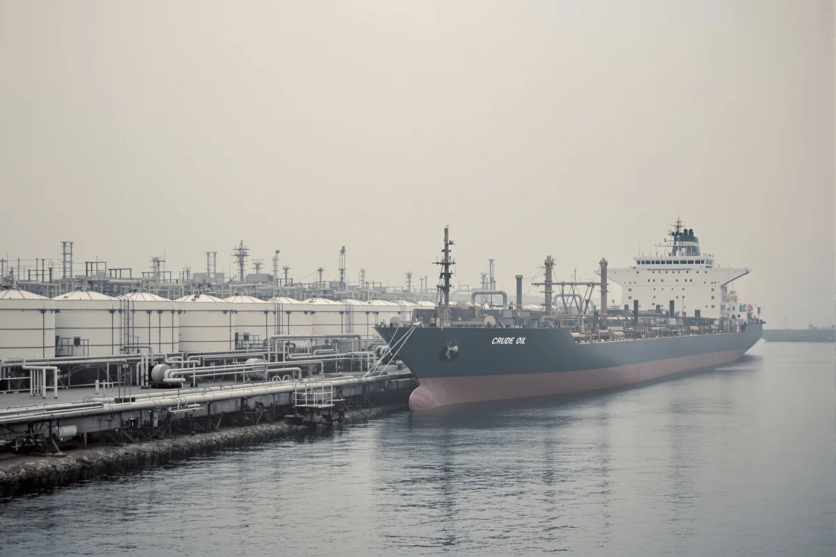 Petrolier et cuves de stockage dans un terminal petrolier OPEP