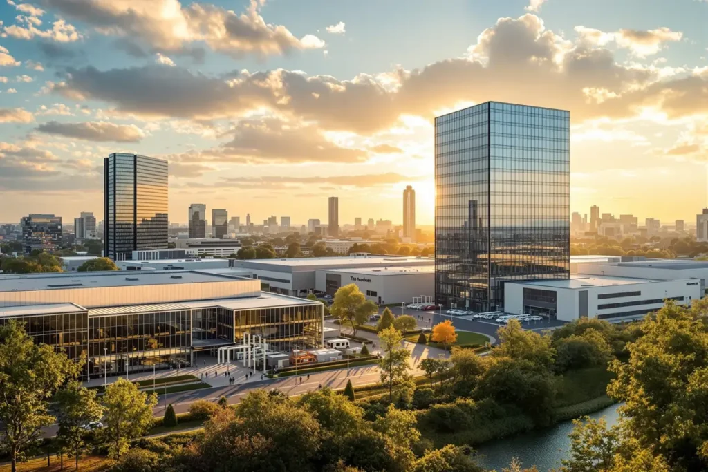 Quartier d'affaires et industriel europeen, activite economique zone euro