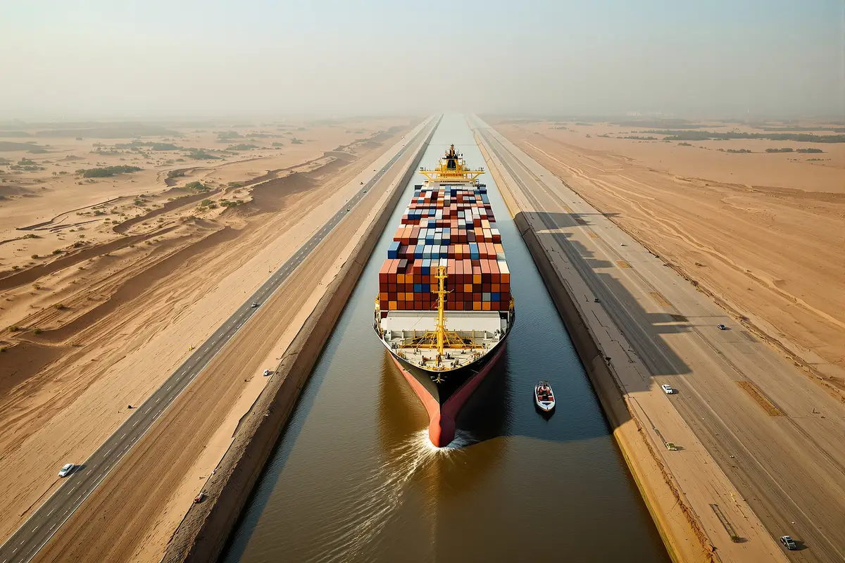 Porte-conteneurs traversant le canal de Suez