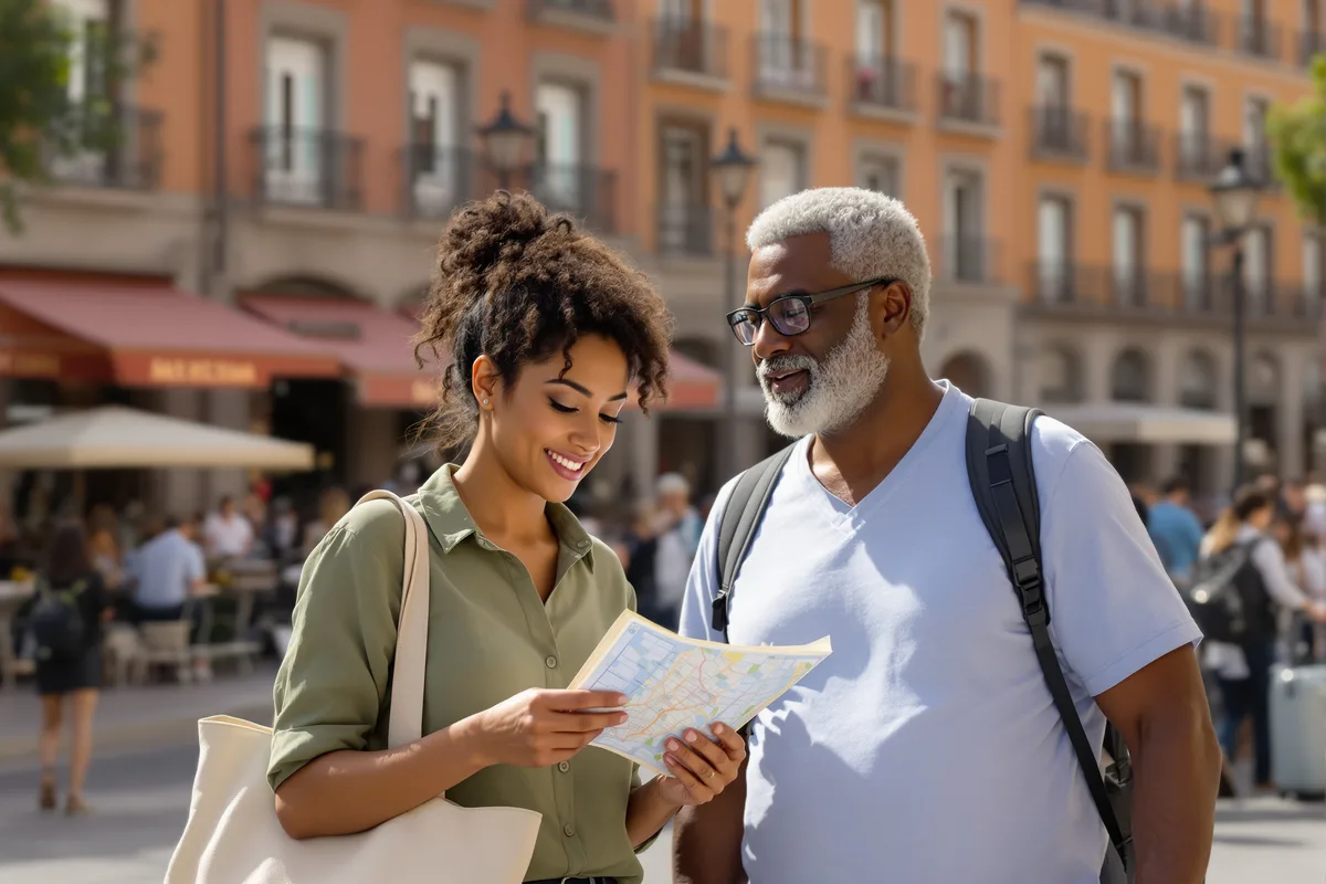 Touristes dans une place du centre de Madrid