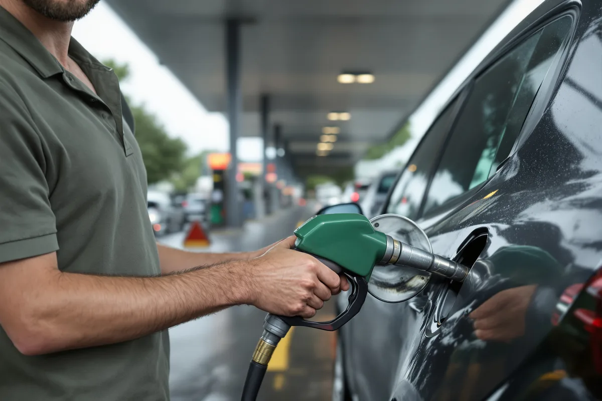 Automobiliste faisant le plein de carburant en station-service