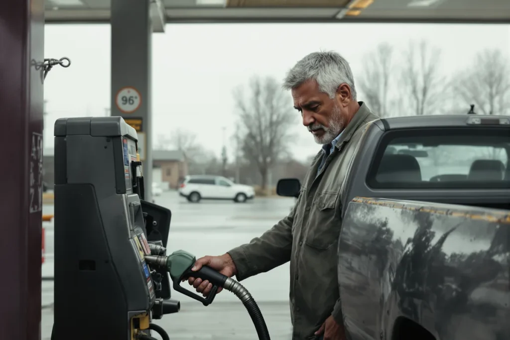 Automobiliste faisant le plein dans une station-service américaine