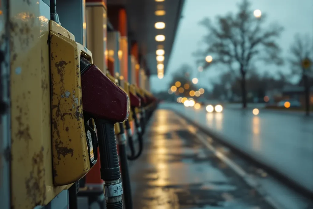 Pompes à carburant dans une station-service américaine, symbole de la poussée de l'inflation liée à l'énergie