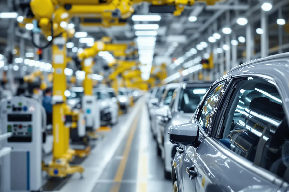 Chaîne d'assemblage de voitures électriques dans une usine automobile