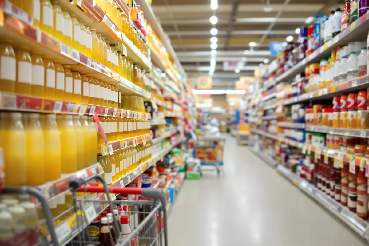 Rayon de boissons dans un supermarché